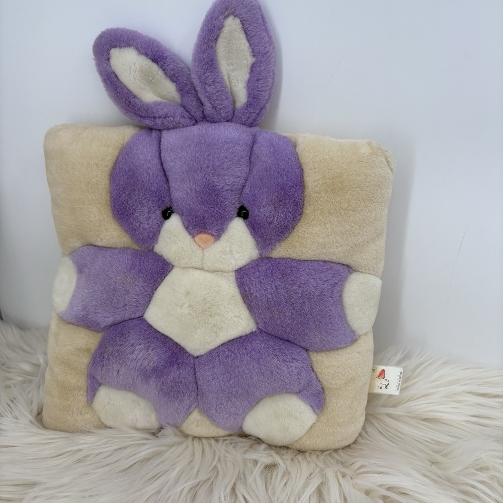VTG ANGEL TOY CORP PURPLE  BUNNY RABBIT SQUARE PILLOW‎ STUFFED ANIMAL PLUSH 12"